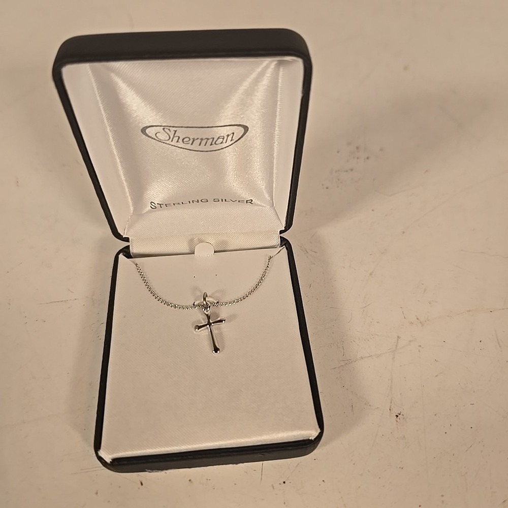 Sherman Sterling Silver Cross Pendant on 18" Necklace